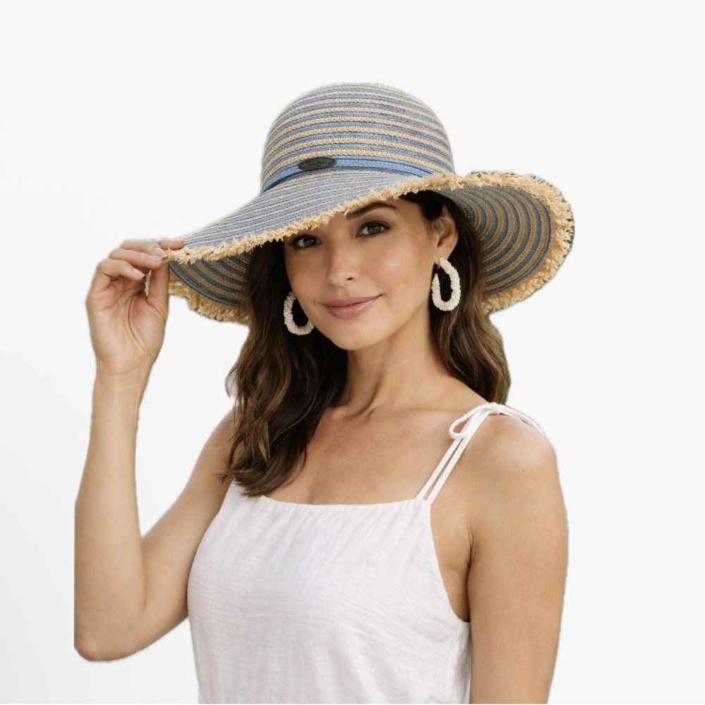 Panama Jack, NWT Blue and Tan Striped Sun Hat